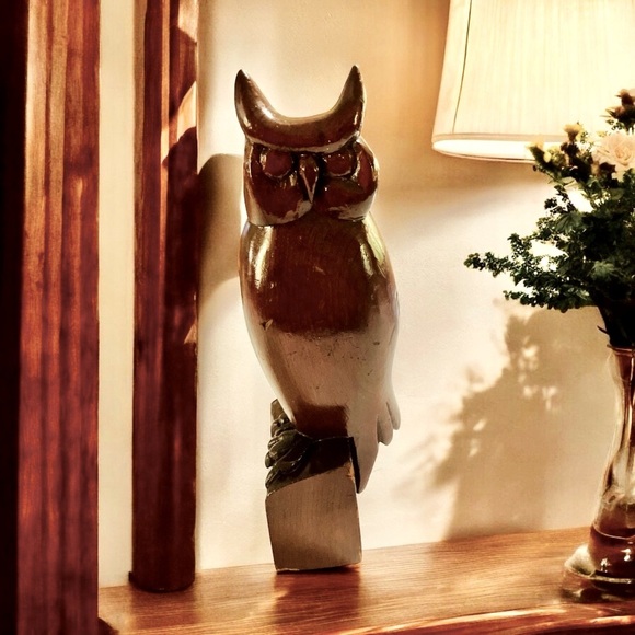 VTG hand-carved wooden owl sculpture, identified as "Perched Owl" artist signed - Picture 1 of 14